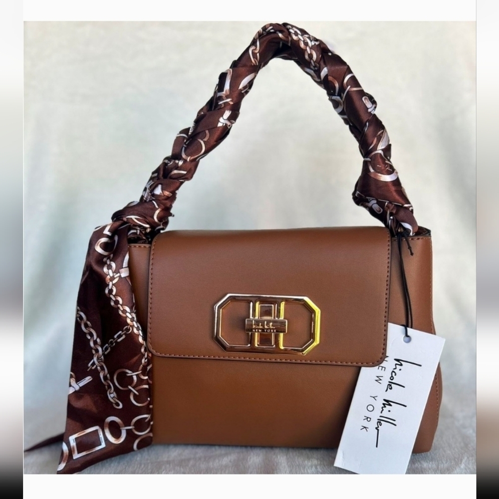 Nicole Miller Brown 10 x 7 x 4" Handbag with Scarf Handle